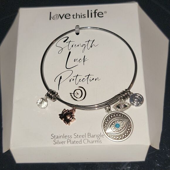 Love This Life Two Tone Evil Eye & Lotus Flower Bracelet New - Picture 4 of 5
